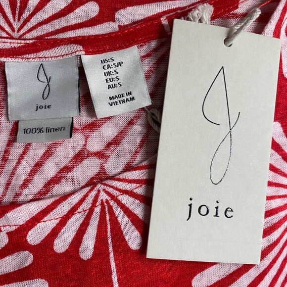 Joie Womens Red & White Linen Short Sleeve Top‎ Floral Print Sm Nwt - Picture 6 of 6